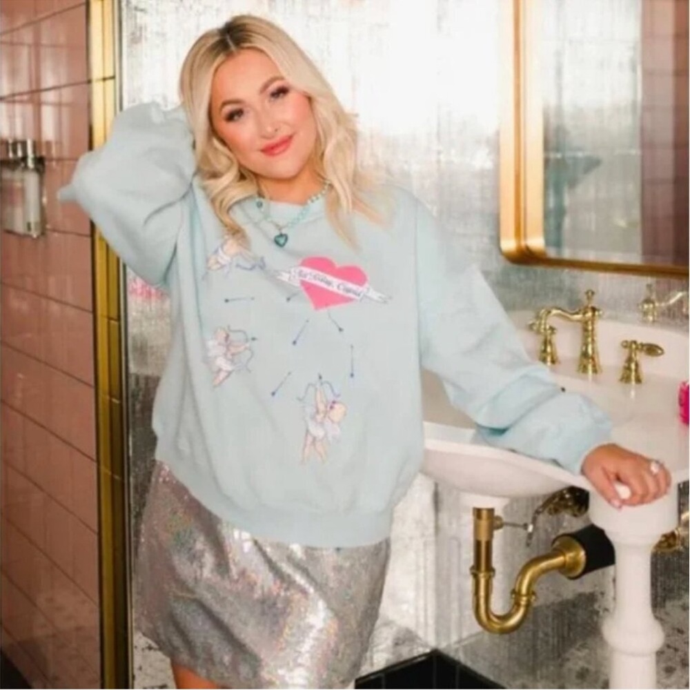Living Fully Co. by Mallory Ervin Light Blue "Not Today Cupid" Sweatshirt, Med - Picture 2 of 7